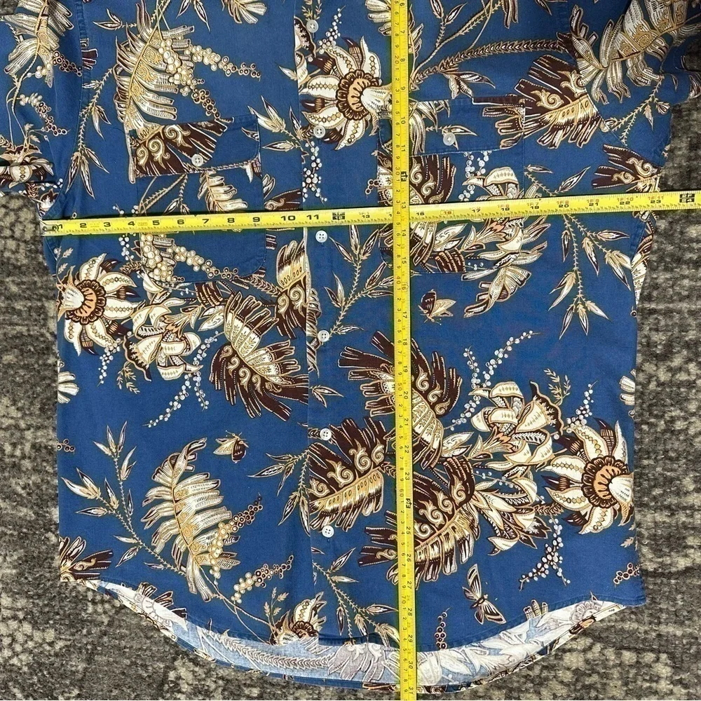 Banana Republic Vintage M Blue Tan Cotton Aloha Hawaiian Print Button Up Shirt
